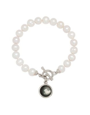 Honora Style Pearl and Sterling Silver Toggle Bracelet - WHITE