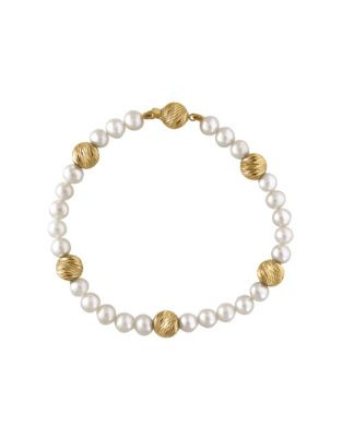 Effy Yellow Gold and Cultured Freshwater Pearl Tennis Bracelet - PEARL