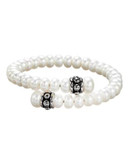 Honora Style Sterling Silver 7 to 8.5mm White Freshwater Cultured Pearl Pallini Coil Bracelet - WHITE
