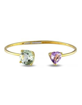 Concerto 8.85 CT TCW Green Amethyst and Rose de France Yellow Silver Heart Bangle - AMETHYST
