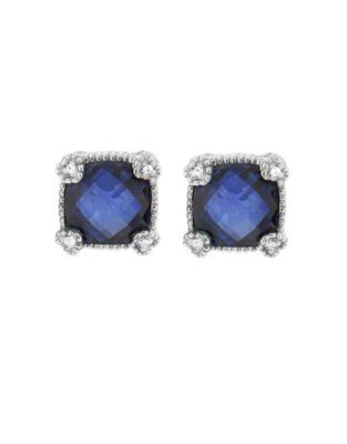 Judith Ripka La Petite Cushion Stone Stud Earring - BLUE CORUNDUM