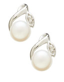 Fine Jewellery 10K Rhodium Plated White Gold Diamond And Freshwater Pearl Earrings - PEARL