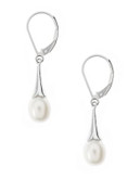 Fine Jewellery Sterling Silver Rhodium Plated Lever Earrings With White 9X7MM FreshWater Pearl Drops. These Earrings Are Great For All - PEARL