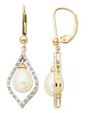 Fine Jewellery Pearl and 0.13 tcw Diamond 10k Yellow Gold Drop Earrings - PEARL
