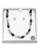 Honora Style 8MM-9MM Black Tie Pearl Earrings and Necklace Set - MULTI COLOURED