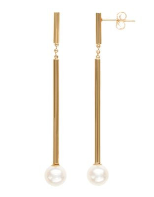 Honora Style 7mm-8mm Pearl and 14K Yellow Gold Linear Drop Earrings - WHITE
