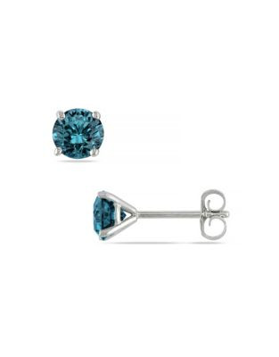 Concerto 14KW 1ct TDW Treated Blue Diamond Martini Style 4-Prong Solitaire Earrings - BLUE