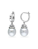 Concerto 0.06 CT Diamond TW 9 - 9.5 MM White South Sea Pearl Cuff 14k White Gold Earrings - PEARL