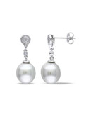Concerto .1 CT Diamond TW 9 - 9.5 MM White South Sea Pearl Ear Pin 14k White Gold Earrings - PEARL