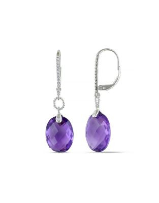 Concerto .125 CT Diamond TW And 18 CT TGW Amethyst-Africa 14k White Gold Leverback Earrings - PURPLE