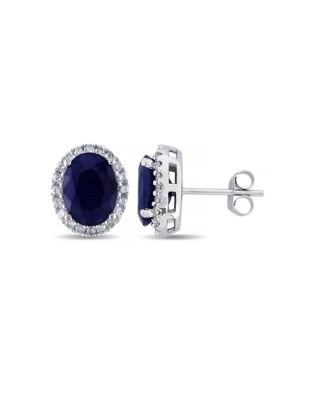 Concerto .375 CT Diamond TW And 5.3 CT TGW Diffused Sapphire Ear Pin 14k White Gold Earrings - BLUE