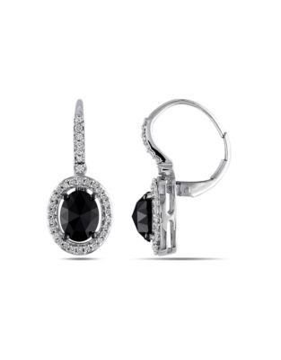 Concerto 2 CT Black and White Oval and Round Diamonds TW Leverback 14k White Gold Earrings - BLACK DIAMOND