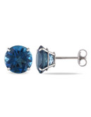Concerto 14KW 5ct TGW 8mm Round London Blue Topaz Basket 4-Prong Solitaire Earrings - BLUE