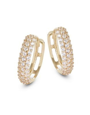 Fine Jewellery 14K Yellow Gold Pave Huggie Hoop Earrings - CUBIC ZIRCONIA
