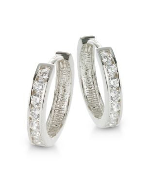 Fine Jewellery 14K White Gold Pave Huggie Hoop Earrings - CUBIC ZIRCONIA