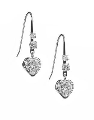 Fine Jewellery 14K White Gold Heart Drop Earrings - CUBIC ZIRCONIA