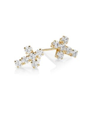 Fine Jewellery 14K Yellow Gold Cross Stud Earrings - CUBIC ZIRCONIA