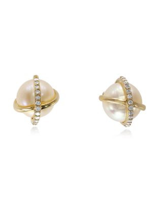 Effy Diamond and Cultured Freshwater Pearl 14K Gold Earrings - PEARL