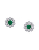 Effy Emerald Diamond and 14K White Gold Flower Earrings - EMERALD