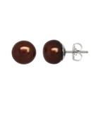 Honora Style Chocolate Button Pearl Earrings in Sterling Silver - BROWN