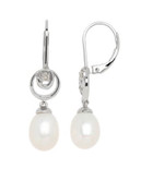 Honora Style Button Pearl and Diamond Drop Earrings - WHITE