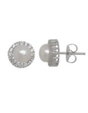 Honora Style Pearl and Topaz Halo Earrings - WHITE