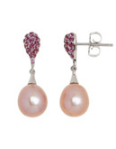 Honora Style Pink Pearl and Rhodolite Drop Earrings - PINK