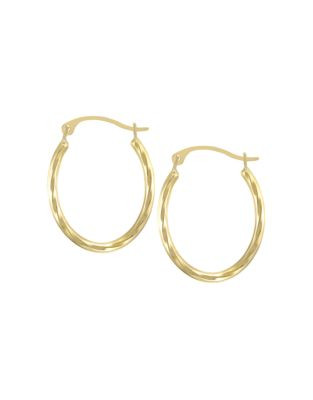 Fine Jewellery 14K Gold Twisted Oval Hoop Earrings - YELLOW GOLD
