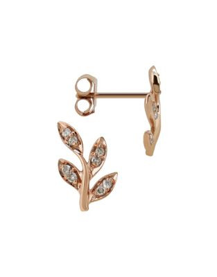 Fine Jewellery 0.1TCW Diamond and 14K Rose Gold Leaf Earrings - DIAMOND