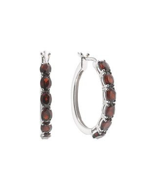 Fine Jewellery Garnet and Sterling Silver Hoop Earrings - GARNET