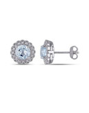 Concerto 2TCW Blue Topaz and Diamond Accent Halo Stud Earrings - TOPAZ