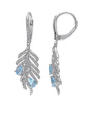 Concerto Sterling Silver 0.16 TCW Diamond and Blue Topaz Leaf Earrings - TOPAZ