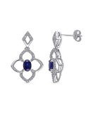Concerto Sterling Silver and 0.16 TCW Diamond and Diffused Sapphire Clover Earrings - SAPPHIRE
