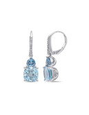 Concerto 0.03TCW Diamond and Blue Topaz Sterling Silver Drop Earrings - BLUE
