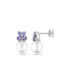 Concerto Amethyst and Tanzanite Pearl Earrings with 0.03TCW Diamond Accent - PEARL