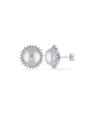 Concerto 0.048 TCW White Topaz and Pearl Halo Earrings - PEARL