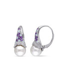 Concerto Blue Topaz and Amethyst Pearl Earrings with 0.05TCW Diamond Accents - MULTI