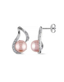 Concerto Sterling Silver with 0.06 TCW Diamond and Pink Freshwater Pearl Earrings - PINK