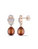Concerto Brown Pearl 0.05 tcw Diamond and Pink Sterling Silver Earrings - BROWN