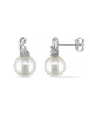 Concerto Sterling Silver and 0.12 TCW Diamond and Freshwater Pearl Stud Earrings - WHITE