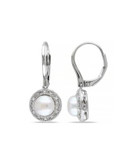 Concerto Sterling Silver Freshwater Pearl and 0.05 TCW Diamond Halo Earrings - WHITE