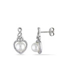 Concerto Sterling Silver Freshwater Pearl and 0.10 TCW Diamond Heart Earrings - WHITE
