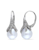 Concerto Sterling Silver Freshwater Pearl and 0.10 TCW Diamond Claw Earrings - WHITE