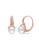 Concerto Pink-Plated Sterling Silver Freshwater Pearl and 0.06 TCW Diamond Earrings - WHITE
