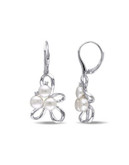 Concerto Sterling Silver 0.05 TCW Diamond and Freshwater Pearl Cluster Earrings - WHITE