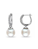 Concerto White Pearl 0.04 tcw Diamond and Sterling Silver Drop Earrings - WHITE