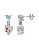 Concerto 4.5TCW Morganite and Blue Topaz with Diamond Sterling Silver Heart Earrings - PINK