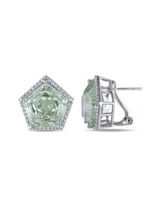 Concerto 23.23 CT TCW Green Amethyst and White Topaz Sterling Silver Stud Earrings - AMETHYST