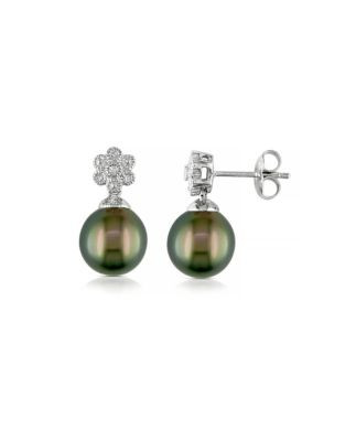 Concerto 9.5-10mm Black Tahitian Pearl with 0.04 CTW Diamond Accent Sterling Silver Earrings - PEARL