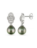 Concerto 9-9.5mm Black Tahitian Pearl with 0.05 CTW Diamond Accent Sterling Silver Earrings - PEARL